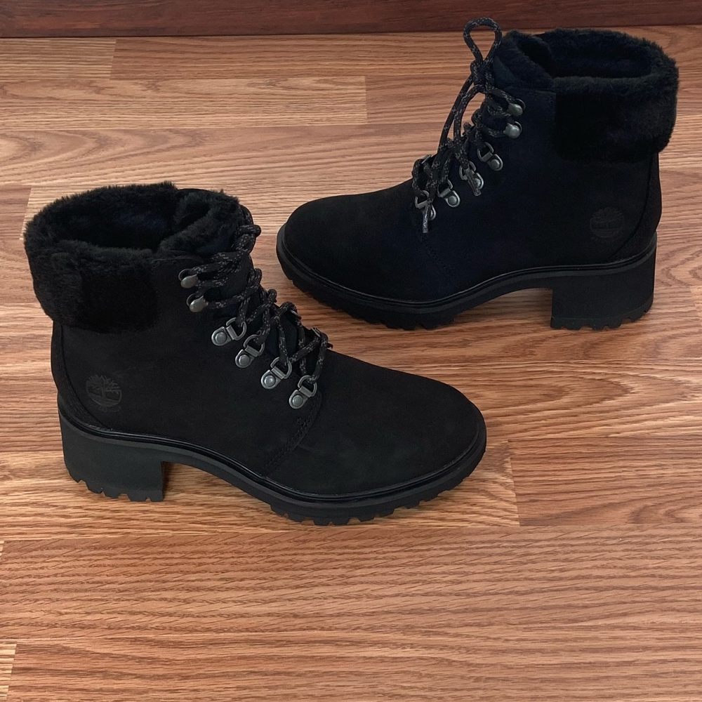 Timberland Kingsley Waterproof Mid Hiker Black Nubuck Faux Fur Lined Boots NIB - Picture 2 of 9